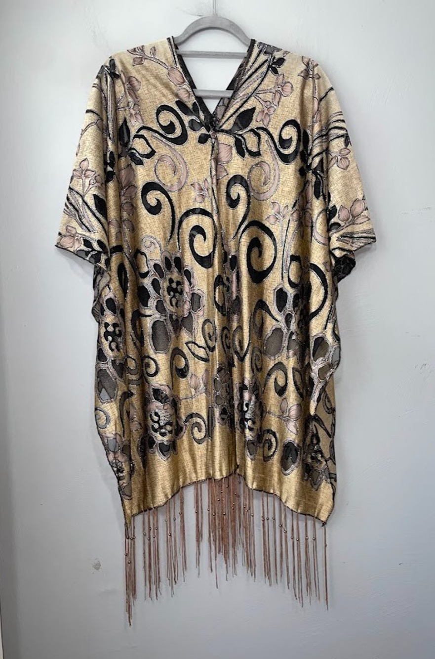 Jewelz Dreams One Size Burnout Poncho Top Metallic Gold Black Whimsigoth Artsy